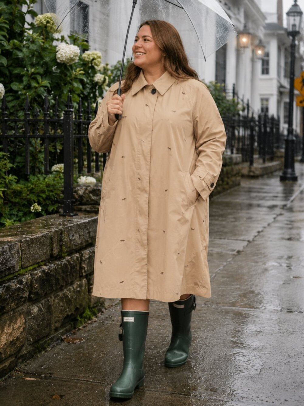 NWOT AVEC LES FILLES Cotton Blend Embroidered Equine Horses Trench Coat (SZ XL)